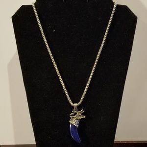 Silver Dragon Fang Blue Lapis Necklace